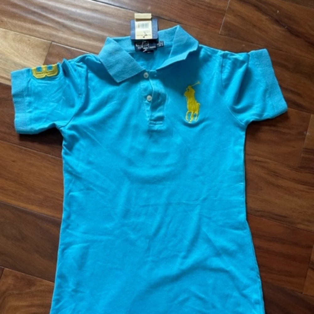 NWT Ralph Lauren Kids Polo Pony Cotton Dress. Turquoise . Kids Size L